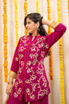 NAZM-  Magenta Pink Embroidered Two Piece Pathani Set