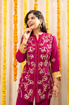 NAZM-  Magenta Pink Embroidered Two Piece Pathani Set