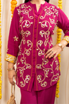 NAZM-  Magenta Pink Embroidered Two Piece Pathani Set