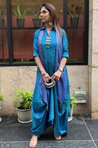Festive -Blue Elegant Fusion Patola Printed Drape  Dress
