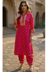 PHULJARI-Bright Pink Festive Jacquard Pathani Set