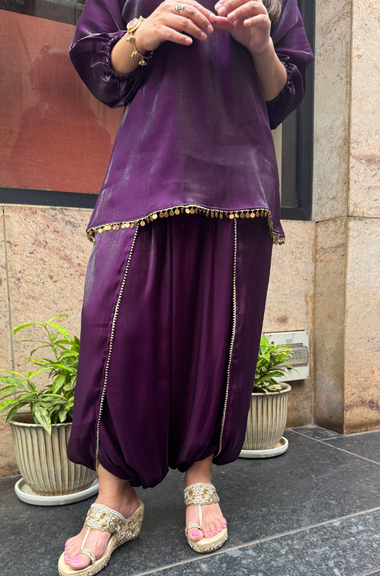 Mizaaj- Purple Tunic style Top  with Dhoti Skirt Set(PRE-0RDER)