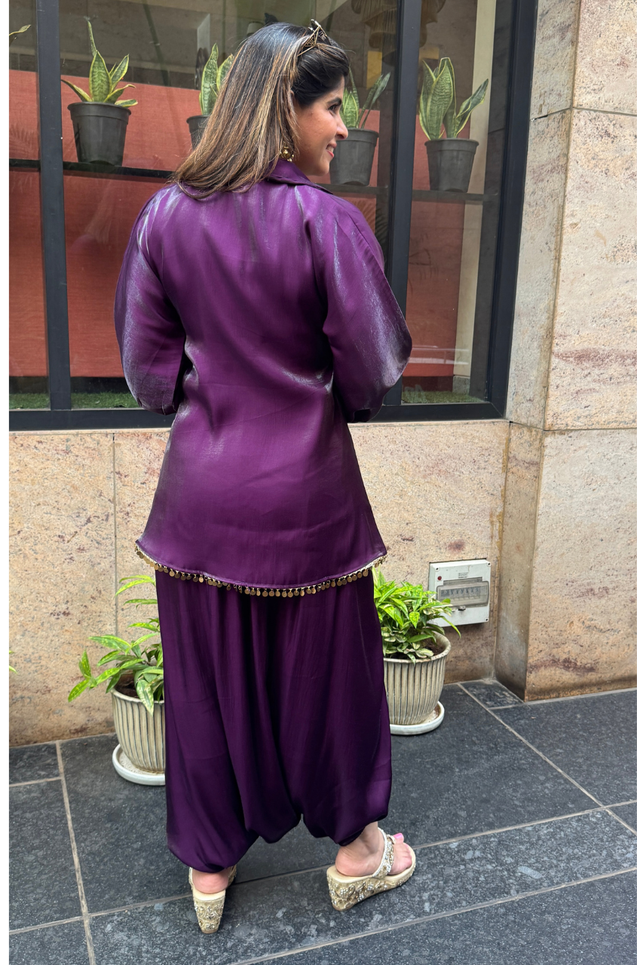 Mizaaj- Purple Tunic style Top  with Dhoti Skirt Set(PRE-0RDER)