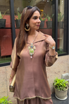 Mizaaj-Mocha Tunic style Top  with Dhoti Skirt Set(PRE-0RDER)