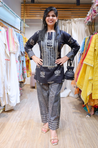 AAFREEN-  Black Lotus  Printed Farshi Salwar set with Potli Bag