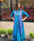Festive -Blue Elegant Fusion Patola Printed Drape  Dress