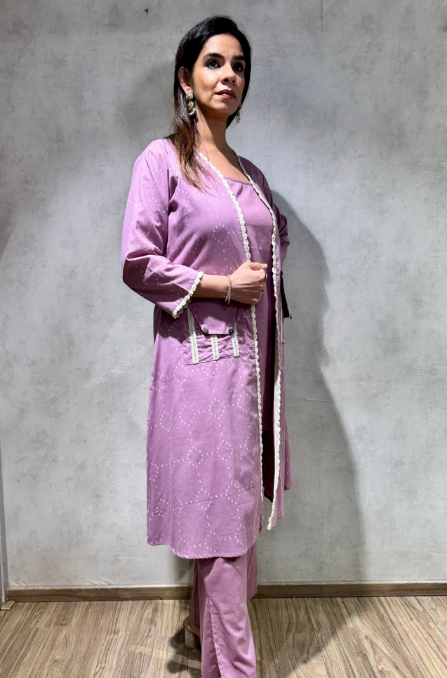 Lilac Three  Piece Cotton Jacket Set