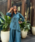 Rozana -Teal Blue Shirt Collar Cutwork Co-Ord Set with Straight Pants