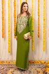NAZM-  Kasab Embroidered Green  Ethnic Dress
