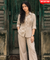Rozana - Beige Shirt Collar Cutwork Co-Ord Set with Straight Pants