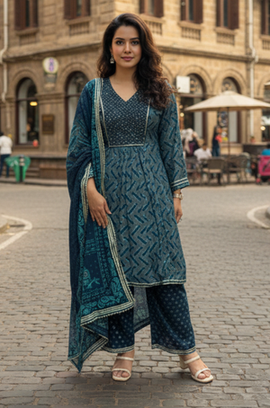 Blue Three Piece Suit Set