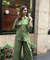 Rozana- Olive Green Shirt Collar Cutwork Co-Ord Set with Straight Pants