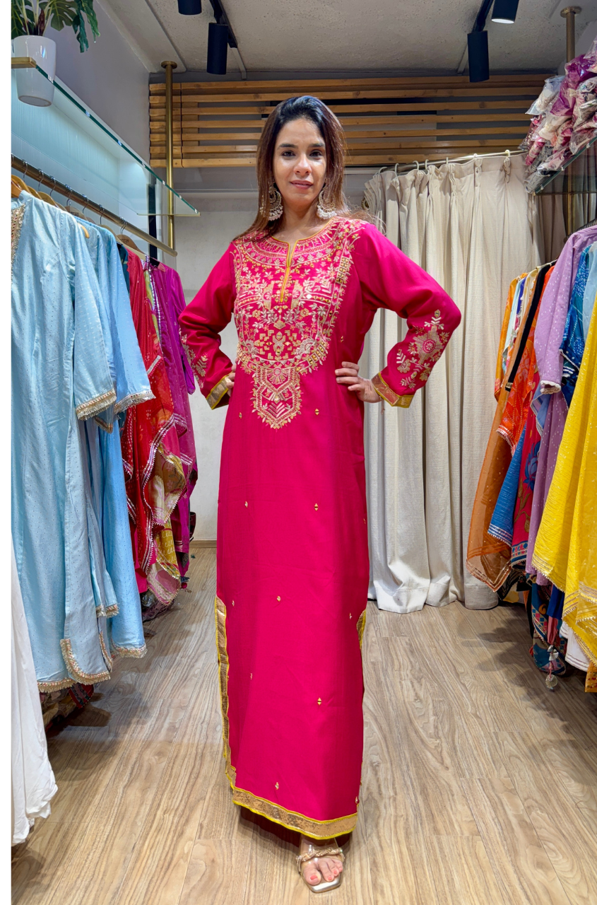 NAZM- Embroidered Hot Pink Ethnic Dress - Ishnya NAZM- Embroidered Hot Pink Ethnic Dress - Ishnya