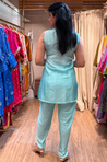 PHULJARI- Pastel Blue Three Piece set with Inner and Jacket