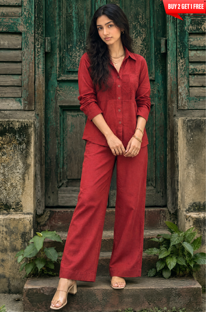 Rozana - Brick Red Cutwork Co-ord Set
