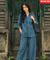 Rozana -Teal Blue Shirt Collar Cutwork Co-Ord Set with Straight Pants