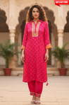 PHULJARI-Bright Pink Festive Jacquard Pathani Set