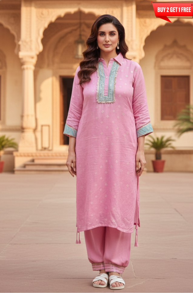 PHULJARI-Blush Pink Jacquard Pathani Set