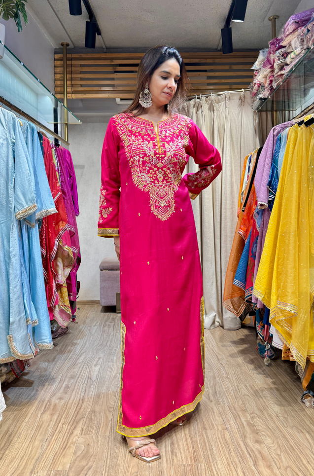 NAZM- Embroidered Hot Pink  Ethnic Dress