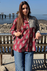 Jazba -Burgandy Dual Printed Stripe Shirt