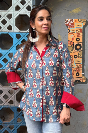 MAERI-Slate Blue Printed Shirt