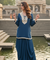 NAZM- Blue Drape Skirt With Short Kurta