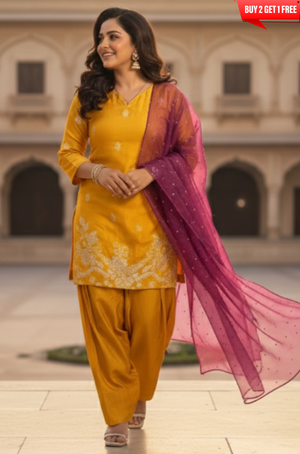 Golden Mustard Fashi salwar With Dupatta
