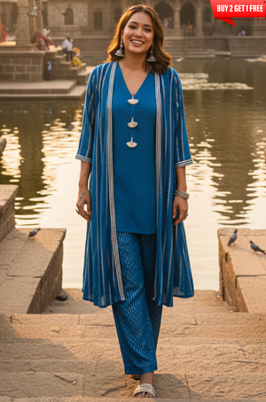 RANGAT- Cobalt Blue  Kurta with Pant and Jacket