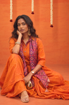 Festive -Rust Orange  Elegant Fusion Patola Printed Drape  Dress