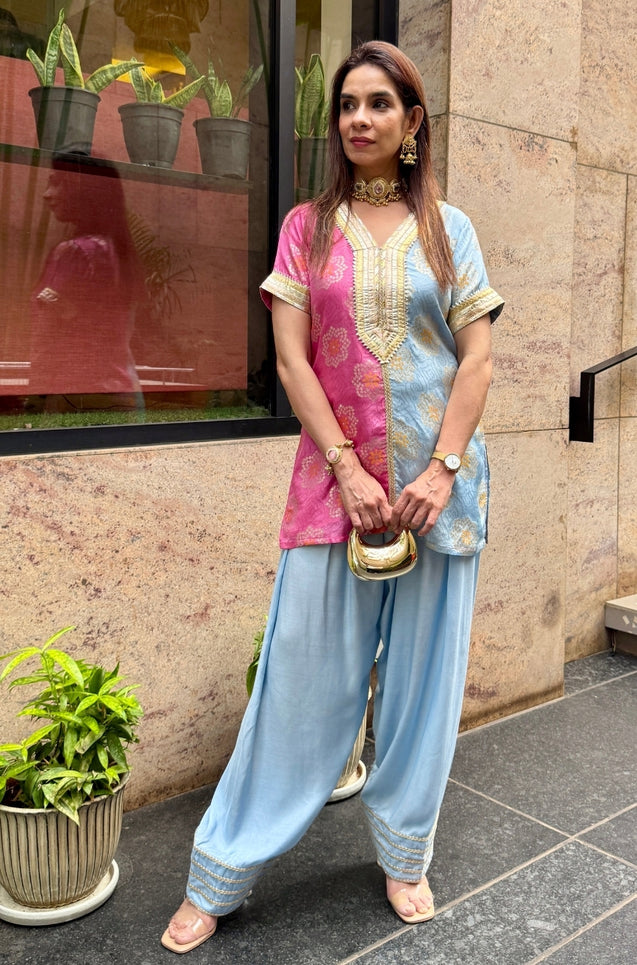 Farshi- Dual Shade Farshi set with Kurta and Wide leg Pants (Pre-Order).