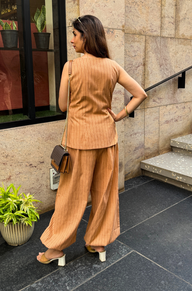 Rozana - Amber Stripe Waistcoat & Balloon Pant Co-Ord Set
