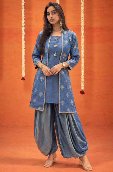 Festive  Dusty Royal blue  Jacket with Inner and Goro  Pant