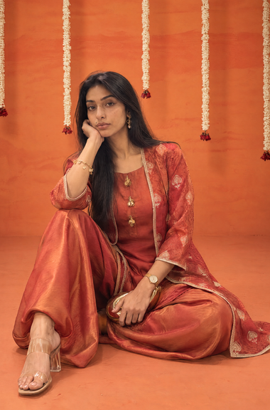 Festive Rust Red  Jacket with Inner and Goro  Pant