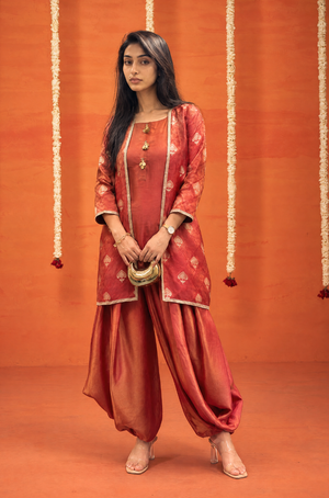 Festive Rust Red  Jacket with Inner and Goro  Pant