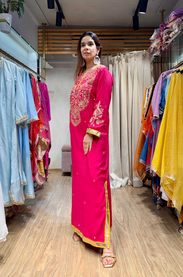 NAZM- Embroidered Hot Pink  Ethnic Dress