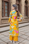 Yellow Printed Straight fit Kurta With  Pants