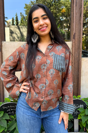 Jazba- Coffee Brown Pocket Printed Shirt