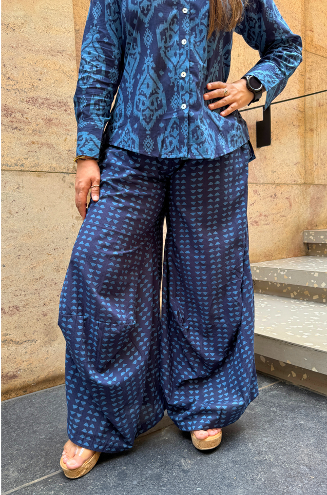 Rozana-Blue Printed Drape Pant Co-Ord Set (Pre-Order)