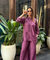 Rozana - Plum Shirt Collar Cutwork Co-Ord Set with Straight Pants