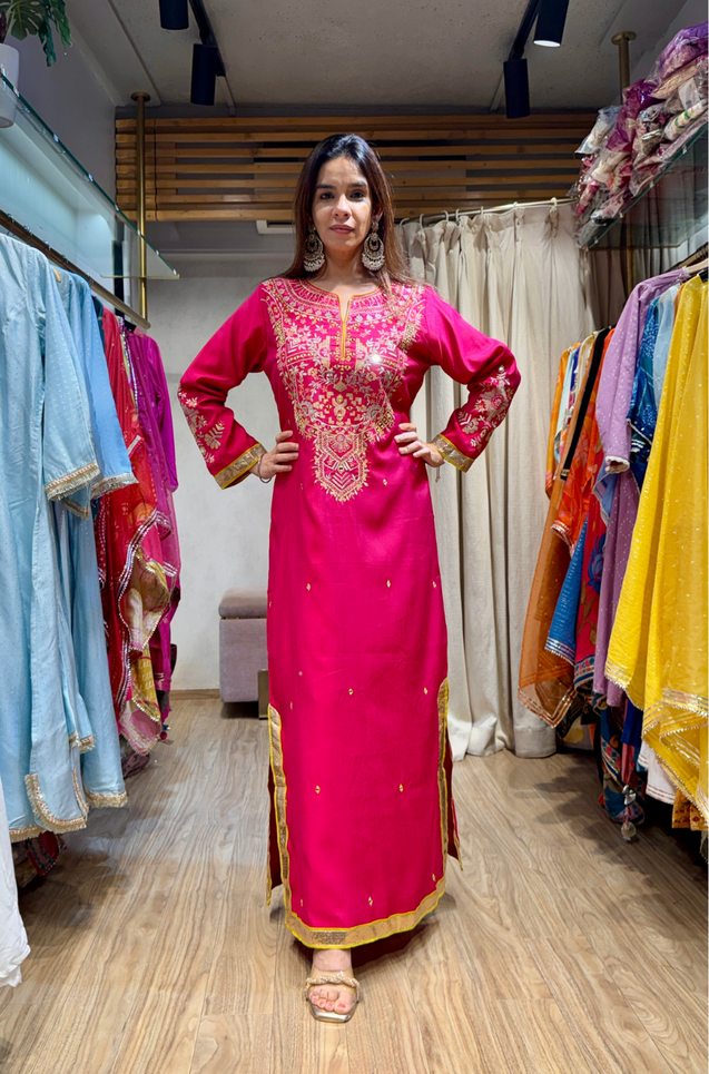NAZM- Embroidered Hot Pink  Ethnic Dress