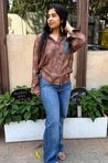 Jazba- Coffee Brown Pocket Printed Shirt