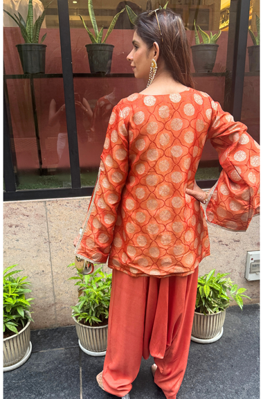 Festive  Rust  Orange Jumpsuit With Cape jacket