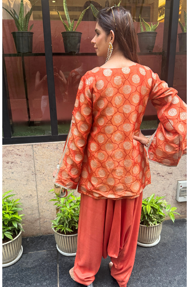 Festive  Rust  Orange Jumpsuit With Cape jacket