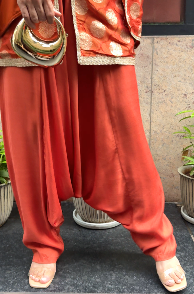 Festive  Rust  Orange Jumpsuit With Cape jacket