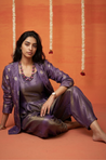 Festive Purple  Shimmer Jumpsuit With Blazer Jacket