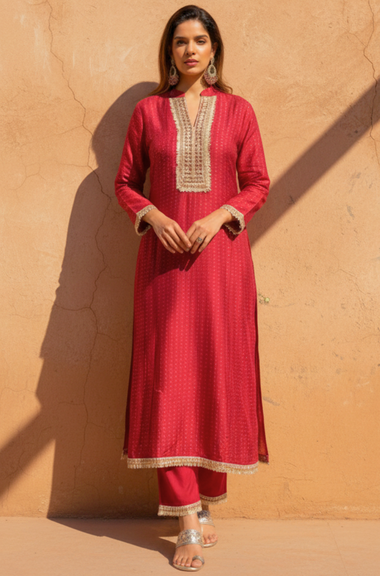 PHULJARI -Red Jacquard Two Piece Set