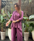 Rozana - Plum Shirt Collar Cutwork Co-Ord Set with Straight Pants