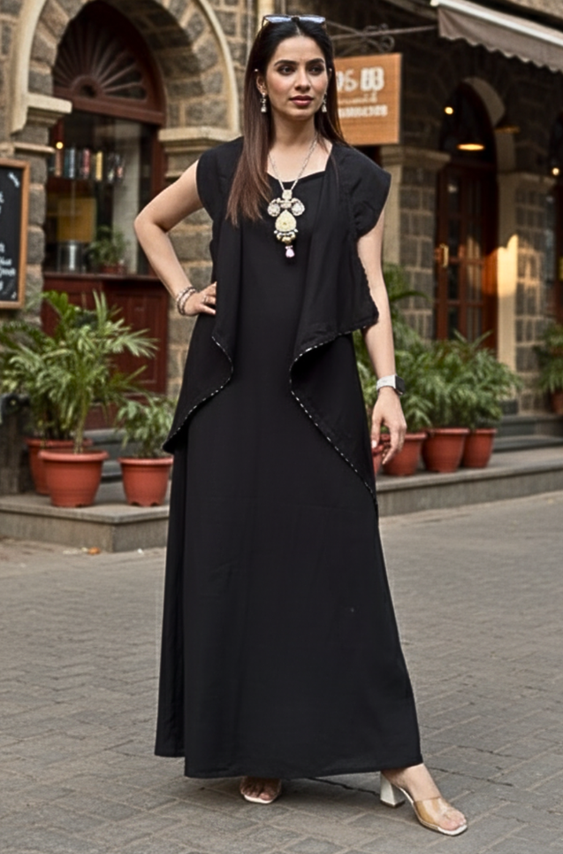 Rozana - Black  long Gown With Jacket