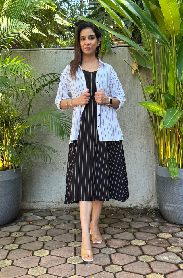 REZAAR-Striped A-line Dress With Shirt