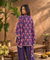 Mizaaj  -Purple Ikat Printed Shirt Kaftan  With  Ballon Pant( Pre-Order)